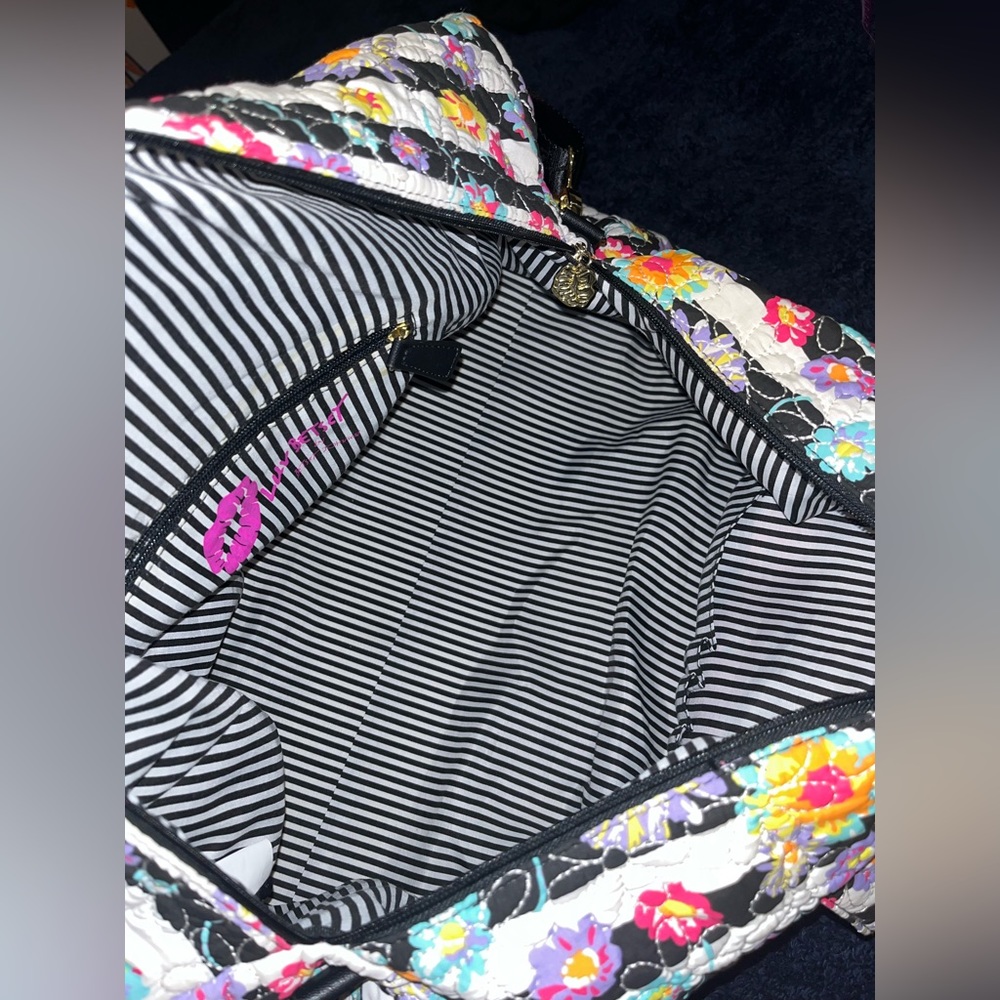 Betsey Johnson Striped Rainbow Daisy Quilted Weekender Duffle Bag - Picture 2 of 5